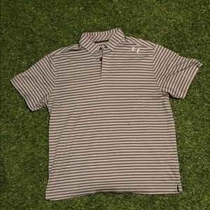 Under Armour Men's Polo Shirt in Gray and White Stripes